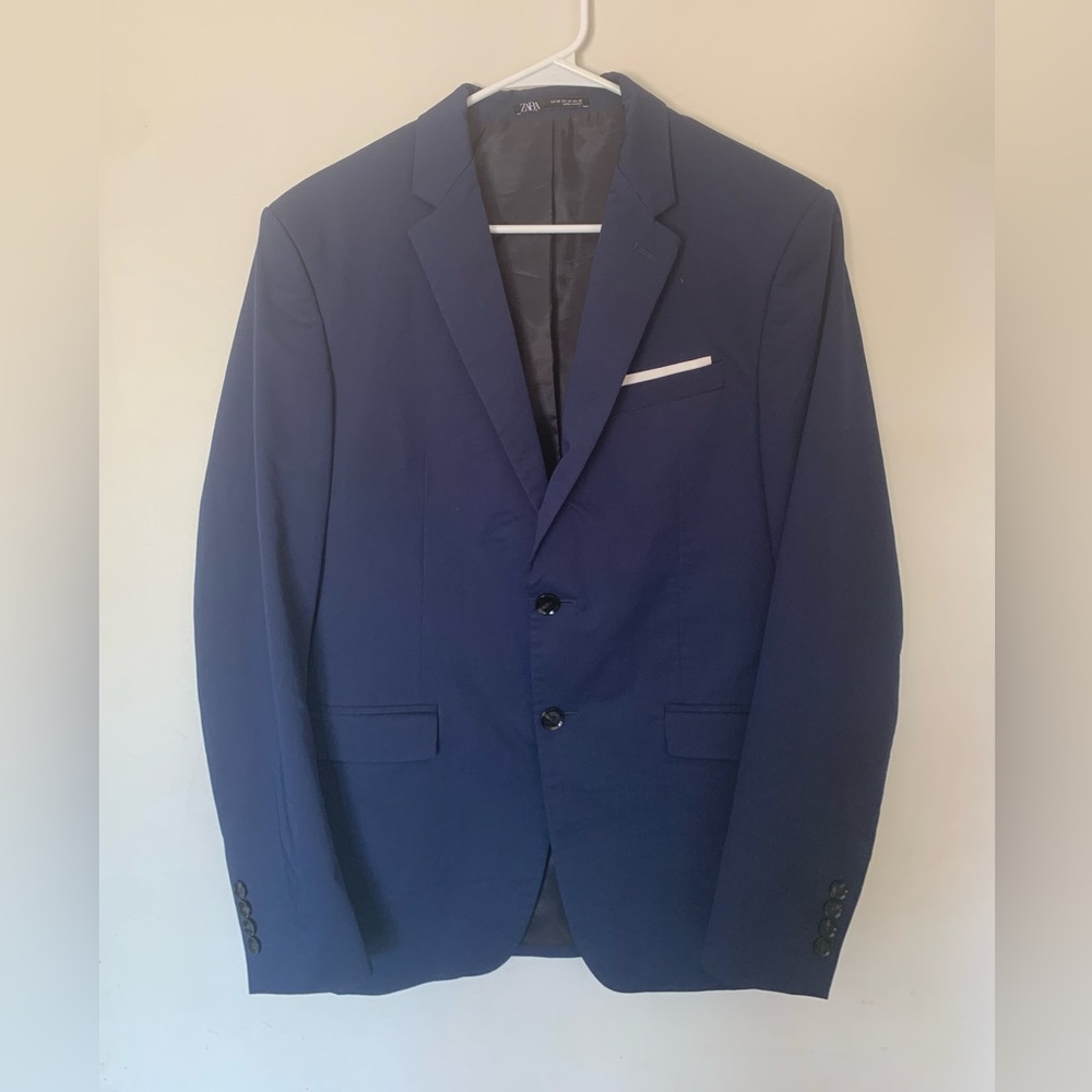 Zara Men’s Navy Blue Blazer Size USA 40 2 Button Cool Comfort Suit Coat Jacket